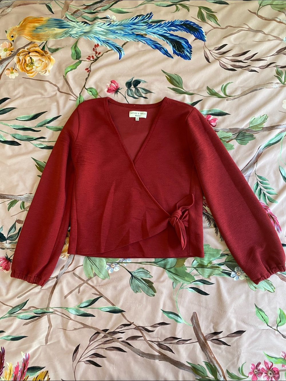 Madewell Wrap-Front Long Sleeve Blouse - Burgundy